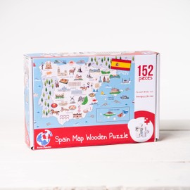 Terra Puzzles Spain Map Wooden Jigsaw Puzzle 152 Piece, 15x10 inches