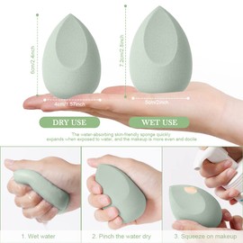 AUAUY 4-piece make-up sponge set, foundation blending beauty sponge, beauty makeup sponges blender for liquid, foundation, powder, sun protection and cream with 1 sponge holder, 1 powder puff
