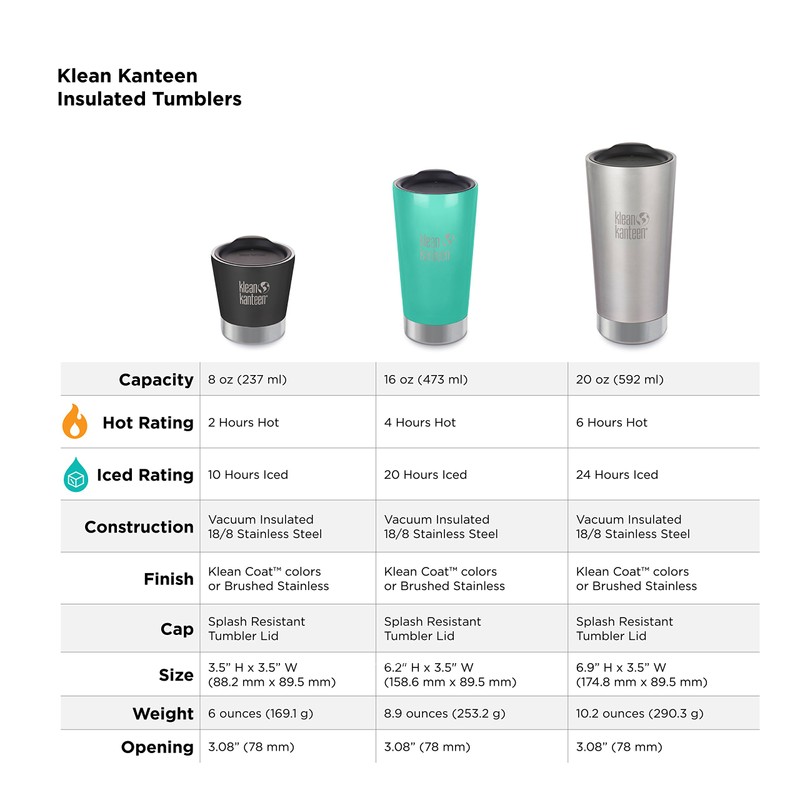 Klean Kanteen Vacuum Insulated Tumbler Cup - Silver, 473 ml