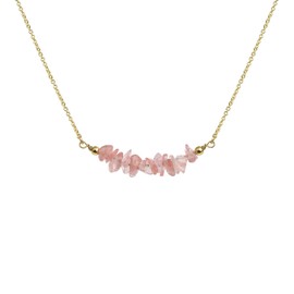 Lauren-Spencer Gemstone Bar Necklaces for Women Gold Silver Plated Crystal Stone Beaded Necklace Pendant Dainty Choker Necklaces for Jewelry Gift (Gold Plated-Created Red Agate)