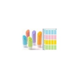 Luxvara 5 Stück Silikon Reiseflaschen Set, 90 ml Silikon Reiseflaschen zum Befüllen mit Massagebürste und Etiketten,Nachfüllbare Reisegröße Flaschen Auslaufsicher Reise für Shampoo,Spülung,Lotion