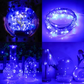 Mandiq 4 Pack Fairy Lights Battery Operated, String Lights 10ft 30 LEDs, Flashing and Constant Light Mode, Silver Wire Mini Lights for Festival, Christmas Decoration, Blue