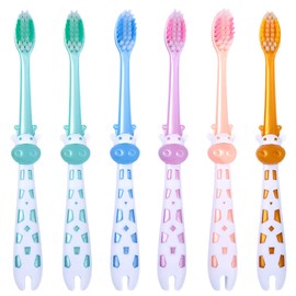 KUAOOAUK 6 PCS Kids Toothbrush, Extra Soft Bristles Toothbrush for Kids, Cute Toddler Razors with Sucker, 3-5 Year Baby Brushes for Girls Boys (5 Colors)