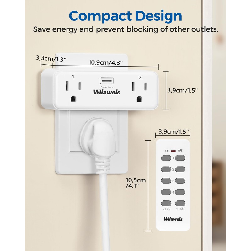 Remote Control Outlet with 4 Independent Control Sockets, WILAWELS Wireless