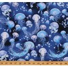 Cotton Jellyfish Jelly Fish Ocean Sea Animals Blue Cotton Fabric