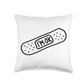 Im Ok Bandaid Minimal Blackwork Throw Pillow