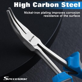 SPEEDWOX Long Reach Bent Nose Pliers 6 Inches 45 Degree Curved Mini Chain Nose Smooth Tapered Jaws Precision Fine Pliers for Hard to Reach Narrow Spaces High Leverage Reduce Efforts Non-Slip Handle