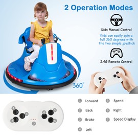 GLACER Electric Ride on Bumper Car, 12 V Soft Bumper w/2 Driving Modes, Music & LED, Adjustable Safety Belt, 360° Spin, Slow Start Function, Kids Bumper Car for 37-95 Months Old Baby Toddlers (Blue)