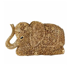 PENGZHI Women Elephant Rhinestone Clutch Bag Sparkly Crystal Evening Bag Luxury Metal Handbag Minaudiere Wedding Party Purse, Gold