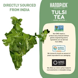 HANDPICK, Holy Basil Tea Bags (100 Count) Caffeine Free, Non-GMO Tulsi Leaves- Tulsi Tea | Round Herbal Tea Bags