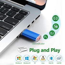 USB Stick 16GB Pack of 10, WISEORANGE USB 2.0 Memory Stick 16GB Memory Stick Transparent Dust Cap & LED Indicator for Car Radio, TV, PC, Laptop (16GB, 5 Colours)