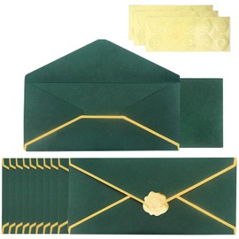 Geschäftsumschläge mit V-Klappe und goldenem Rand, 30 Pack Einladungsumschläge mit goldenen Aufklebern für Rechnungen, Schecks und Briefe (Grün)