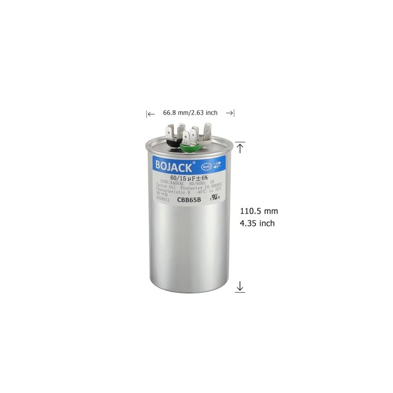 BOJACK 60/15 uF 60+15 MFD 370/440 VAC CBB65B Dual Run