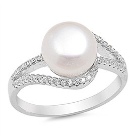 Clear CZ Simulated Pearl Swirl Ring New .925 Sterling Silver Band Size 6
