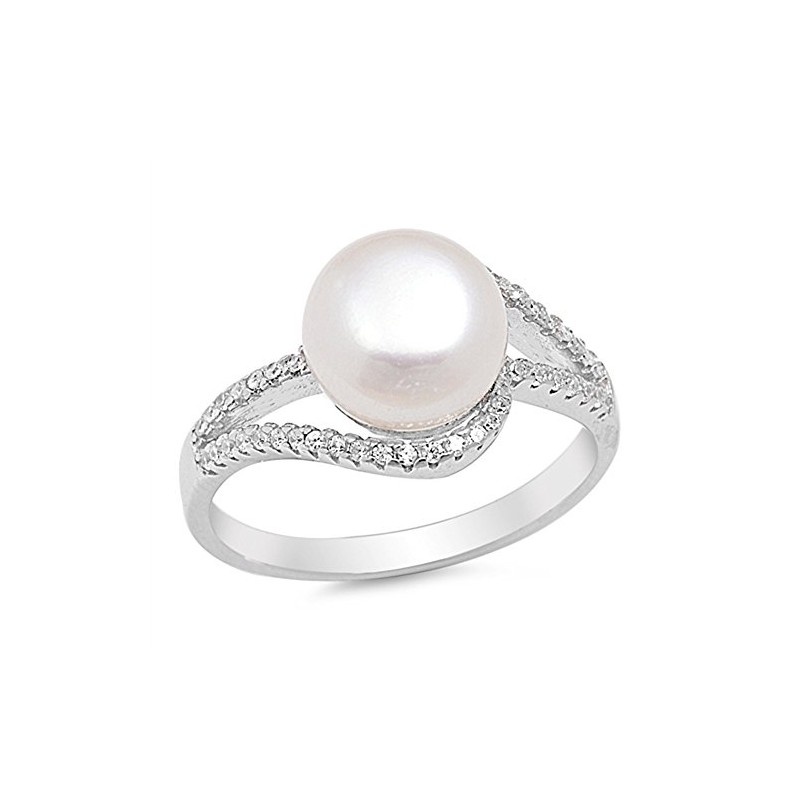 Clear CZ Simulated Pearl Swirl Ring New .925 Sterling Silver