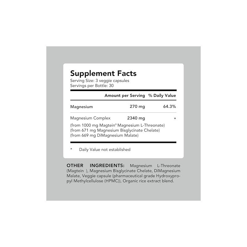 Amandean Magnesium Threonate Complex Glycinate Malate Supplement Veggie Capsules High