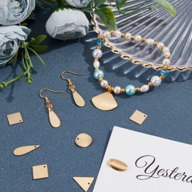 SUPERFINDINGS Pack of 48 6 Styles Brass Pendant Charms Real 24 Carat Gold-Plated Brass Blank Charms Triangle Oval Square Fan Blank Stamping Tag Pendant for Jewellery Making, Brass