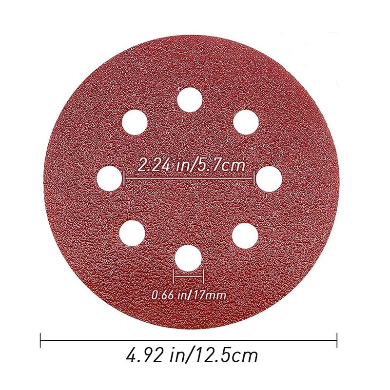 Maveek 50 Pieces 8 Holes Sanding Discs 40 Grit 5