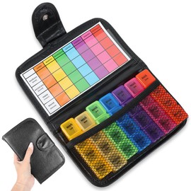 Weekly Pill Box 4 Compartments Spanish with Schedule Pill Organiser for Travel with Weekly Sleeve