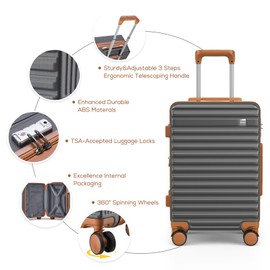 imiomo 20 Inch Expandable Carry on Luggage Sets with Spinner Wheels, Hard Shell Lightweight Rolling Travel Carry-on Suitcase with TSA Lock, Grey