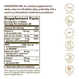 Solgar - Comprimidos de fórmula MSM avanzada para piel, uñas y cabello, E1736, 1, 1 | Supports Collagen for Hair, Nail and Skin Health, Provides Zinc,