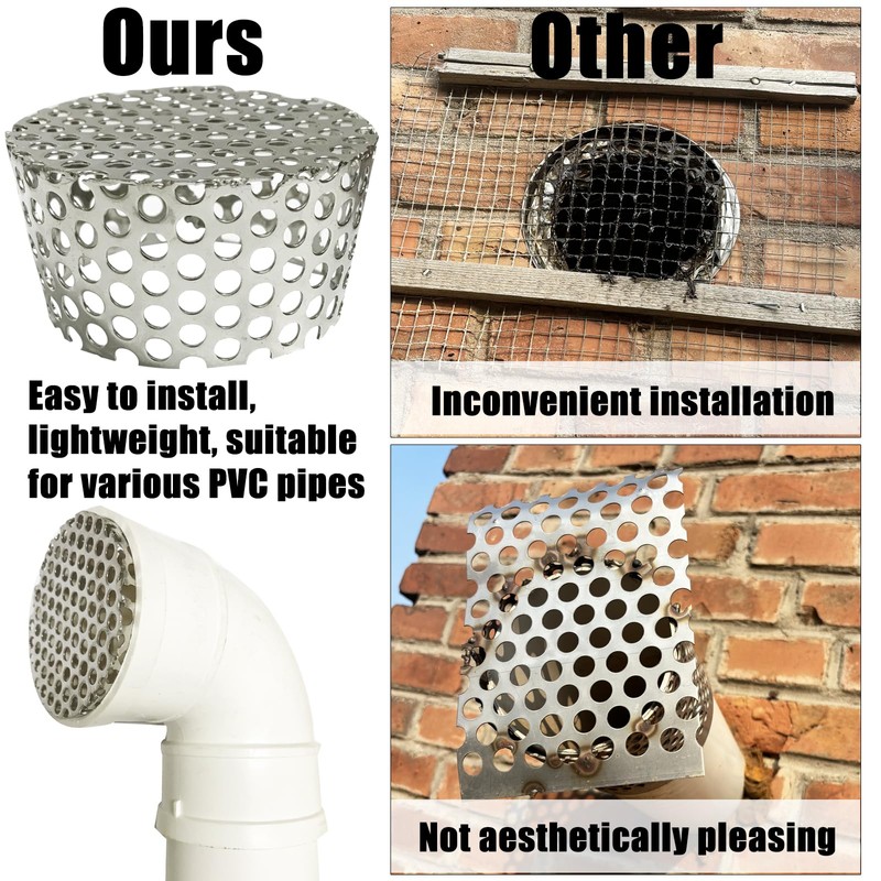 PVC Termination Mesh Vent Cover, Furnace&Roof Vent Cap, OD 2.4in