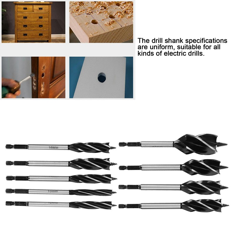 9pcs Wood Drill Bit High Carbon Steel 4-Fulte 4-Slot Hex