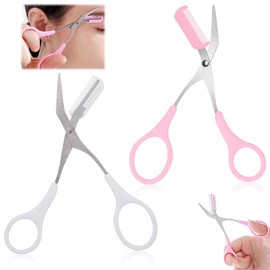 2 Stück Augenbrauen Schere, Augenbrauenschere, Schere Augenbrauen Beauty Edelstahl Augenbrauenschere, Edelstahl Beauty Augenbrauentrimmer, Augenbrauen Schere für Frauen (Rosa, Weiß)