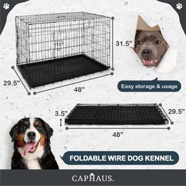 CAPHAUS Foldable Dog Crate Wire Metal Kennel w/Leak-Proof Pan & Protecting Feet & Divider Panel, Small, Medium & Large Indoor Cage, 48” w/Single or Double Doors