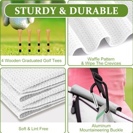 OffiEase Golf Towel With Clip For Golf Club Bags For Men Women Golfers Accessories, Funny Pink Good Life Microfiber Large Golfing Rag With 4 PCS Golf Tees