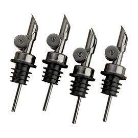 4 Pack Professional Olive Oil Dispenser Spout Stainless Steel Pour Spouts, Weighted Olive Oil Spout with Auto Flip Dust Caps for Alcohol Olive Oil Bar Bartender Accessories Black