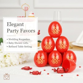 HannaFires 6-Pieces Red Plastic Shaped Egg Shells - Double Happiness Egg Decor, Festive Party Favors, Chinese Wedding & Full Moon Return Gifts, Wedding Decoration Supplies