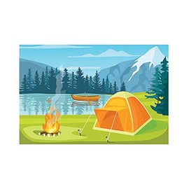 Fun Express Camp Scene Backdrop Banner Set - Vibrant Outdoor Party Camping Themed Events Birthday Parties Family Gatherings & Celebrations - Perfect Creating a Fun & Adventurous Atmosphere - 3 Pieces