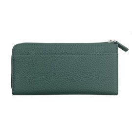 Giselle Long Wallet, Genuine Leather, Thin, Lightweight, Large Capacity, Prevents Bills from Breaking, L-Shaped Zipper, Prevents Skimming and Pass Case, Bill Compartment, Women's, Men's, green