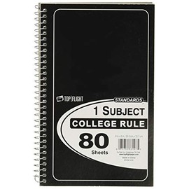 Top Flight Standards 1-Subject Wirebound Notebook, No Holes, 80 Sheets, College Rule, 8 x 5 Inches, 1 Notebook, Color May Vary (33107)