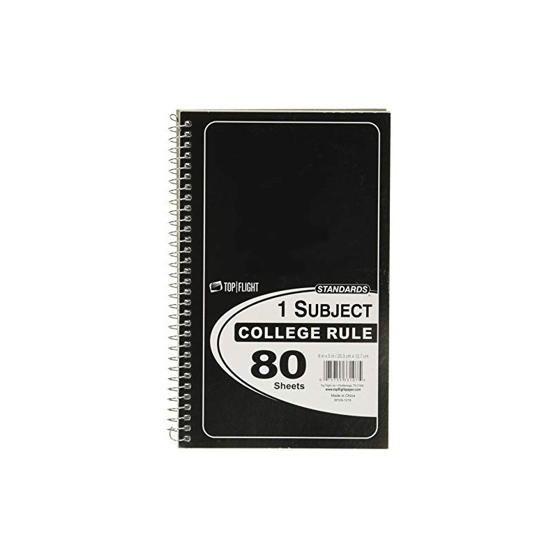 Top Flight Standards 1-Subject Wirebound Notebook, No Holes, 80 Sheets,