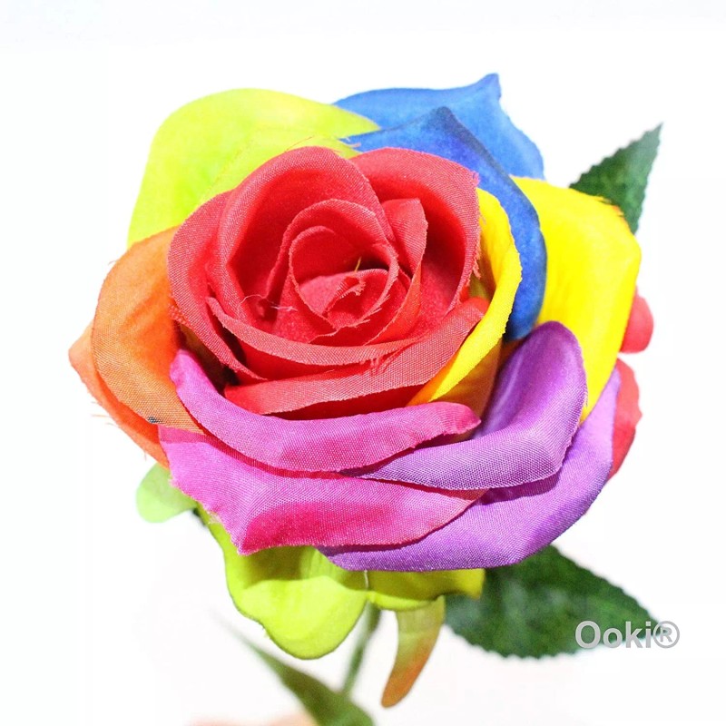 12 Stem Artificial Silk Color Rainbow Rose Flower Bush Bouquet