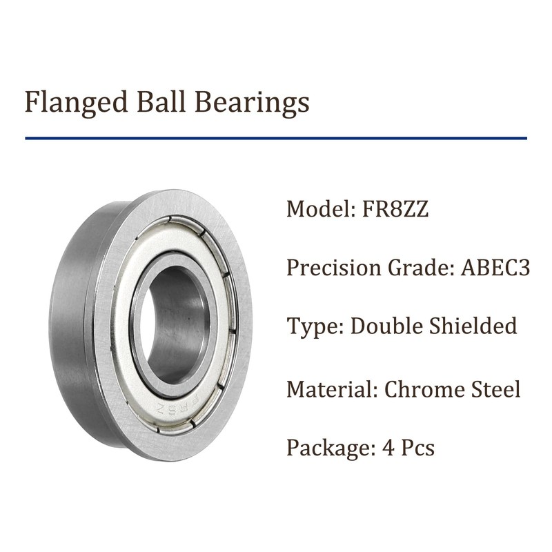 Kozelo 4pcs FR8ZZ Flanged Ball Bearing - [1/2x1-1/8x5/16 Inch] Replacement