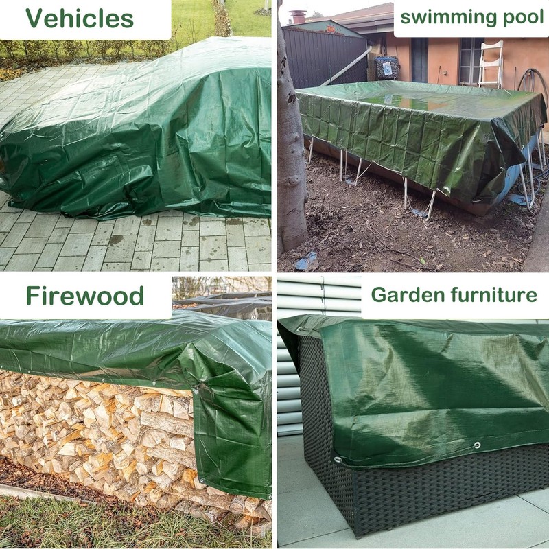 Tarps Heavy Duty Waterproof, Green/Silver 10Mil Polyethylene Tarp Cover with