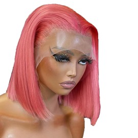 PANDA ANGEL Pink Bob Wig Human Hair 13X4 HD Pink Lace Front Wigs Human Hair Wear and Go Glueless Wigs Human Hair Bob HD Lace Frontal Wig With Baby Hair 10 Inch Hot Pink Short Wigs For Black Women