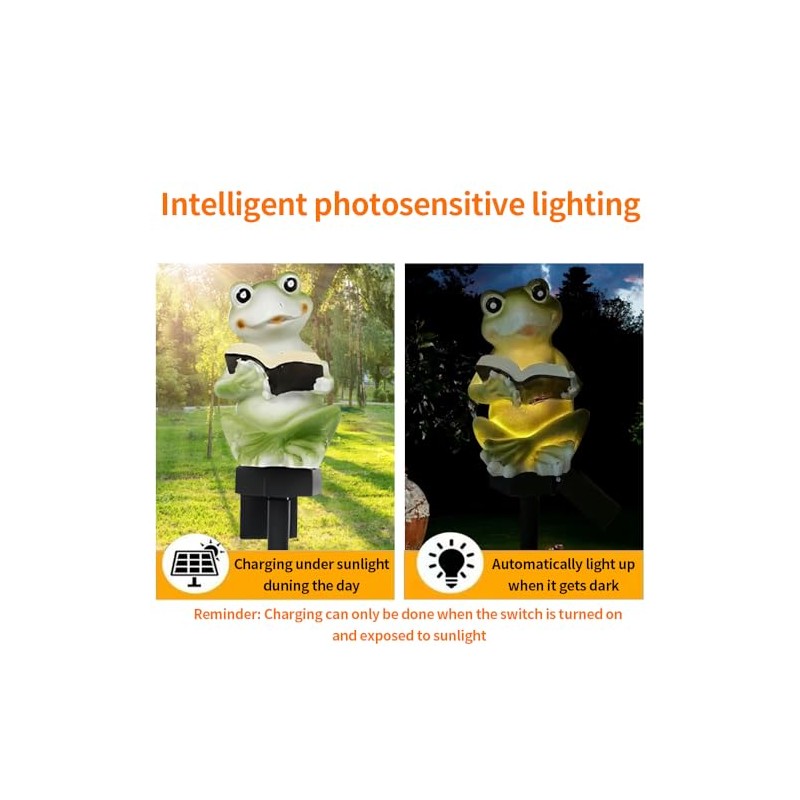 YZYOE Solar Powered Frog Reading Light, Garden Decoration Resin Cute