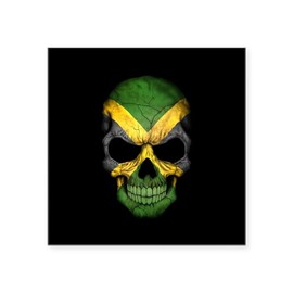CafePress Jamaican Flag Skull On Black Sticker Square Bumper Sticker Car Decal