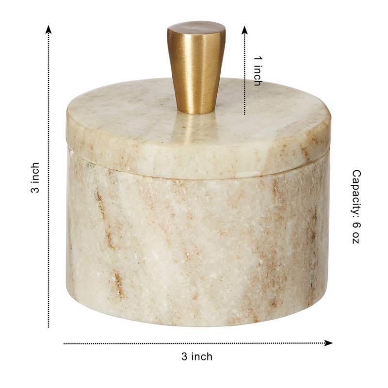 Queenza Marble Salt Cellar with Lid and Brass Knob (Brown)