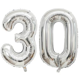 Giant Silver Number 30 Balloons, 40 Inch Jumbo Number 30, Large Foil Mylar Balloons for Girls Women 30th Birthday Party Decorations, 30 Anniversary Events Decorations