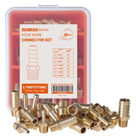 LTWFITTING Assortment Kit Tube OD (3mm,5mm,6mm,8mm,10mm,12mm,16mm) x 1/4-Inch Male BSPT Brass Hose Barb Connector Set (Pack of 35)