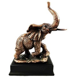 Gifts & Decor Majestic Nobility Elephant Trumpeting Bronze Electroplated Figurine with Base Resin Statue