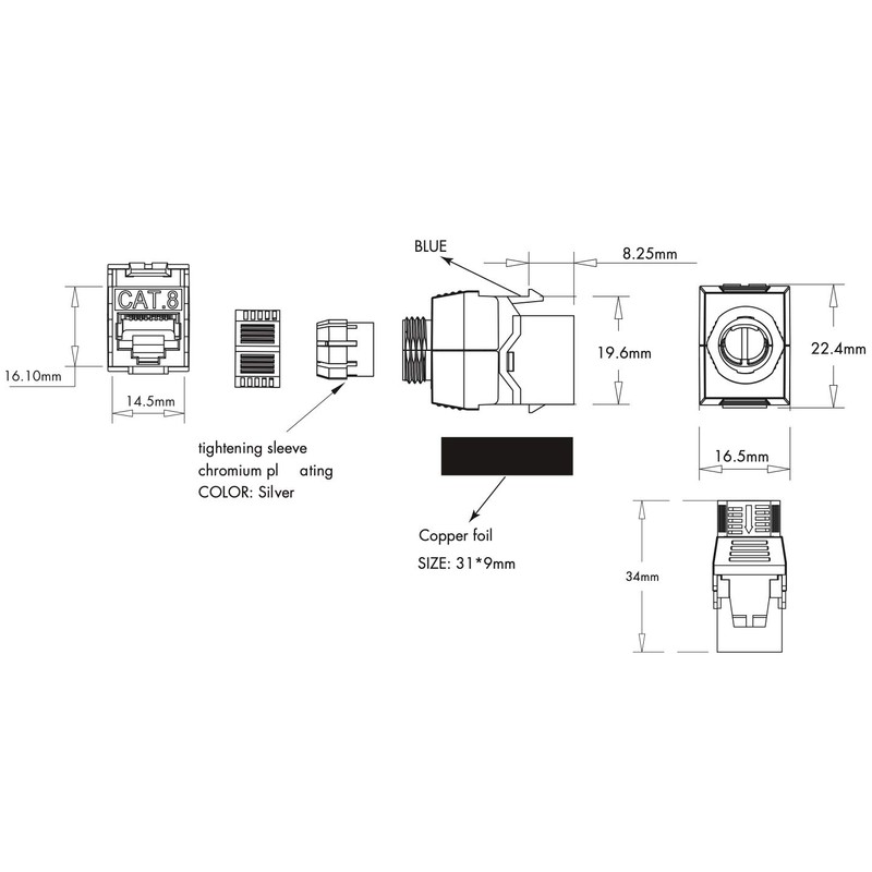 odedo 2 x Keystone CAT 8.1 Socket RJ45 STP Network