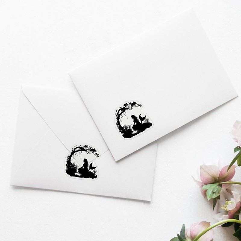 4 x Small 50mm 'Mermaid Silhouette with Tree' Transparent/Clear Sticker