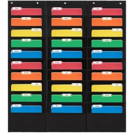 Essex Wares - 30 Pocket File Pocket Chart, Black, 42" Wide x 47" Tall - Versatile Wall Hanging File Folder Organizer for Classroom, Office, Home, and More - Wall Folder Organizer - 30 Pockets