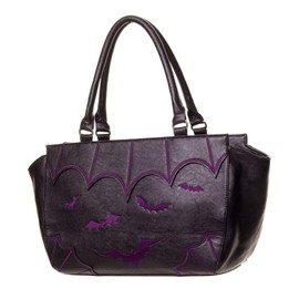 Lost Queen Women's Bats Handbag Dark Gothic Purse Alternative Shoulder Bag (Purple)